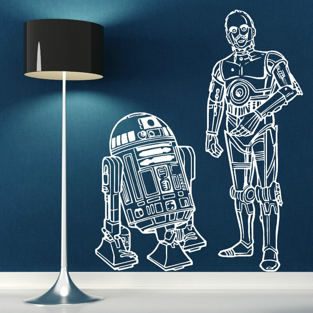 Star Wars R2D2 and C3PO Droids duo  SET Vinyl Wall Art Sticker Living Room Curved Movie Wall Decal DIY Decoration Mural D-37