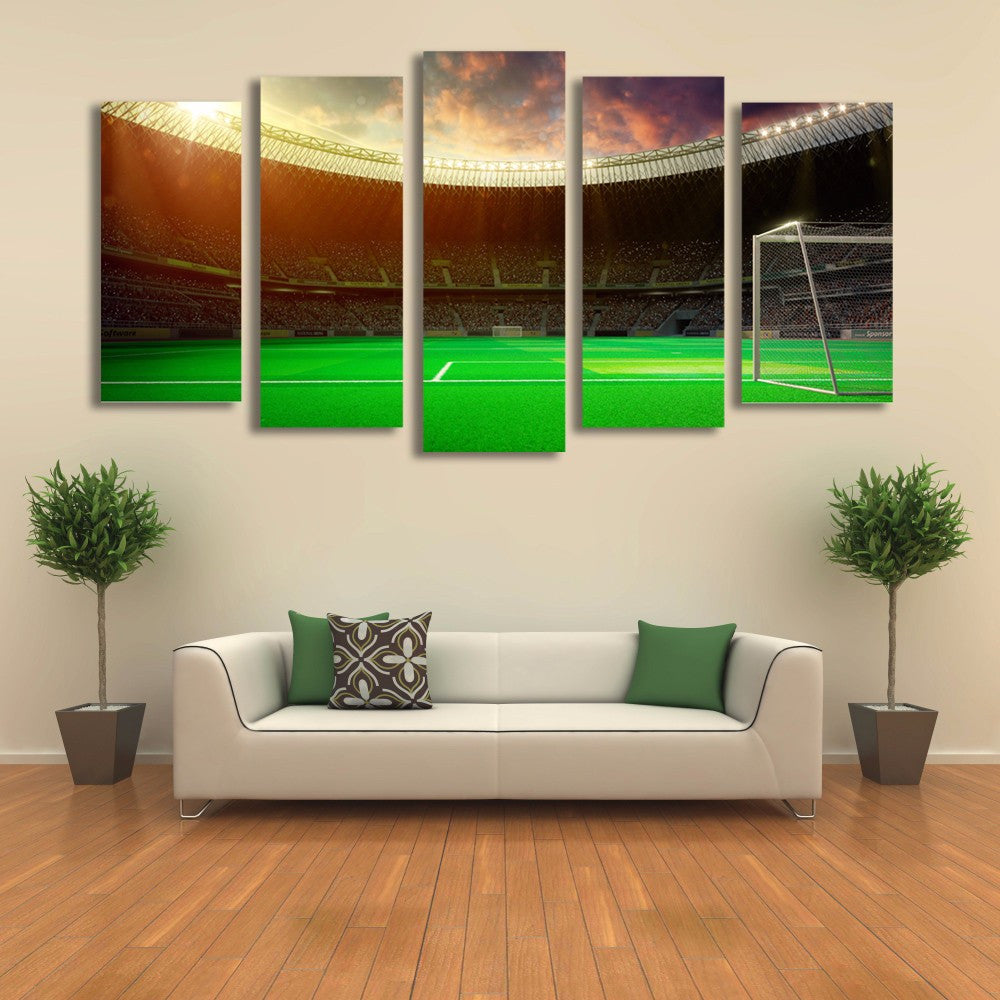 Football Playground World Cup 5 Panel Painting Picture for Living Room Soccer Fan Home Decor Wall Art Canvas Prints Unframed