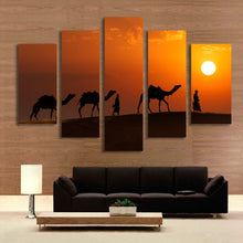 Load image into Gallery viewer, 5 Panel Walking on Desert Sunset Landscape Painting Wall Art Canvas Prints Wall Picture Art for living Room No Frame
