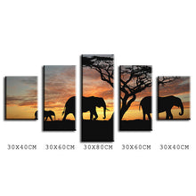 Load image into Gallery viewer, 5 Piece elephants walking  Modern Home Wall Decor Canvas Picture Art HD Print WALL Painting Set of 5 Each Canvas Arts Unframe
