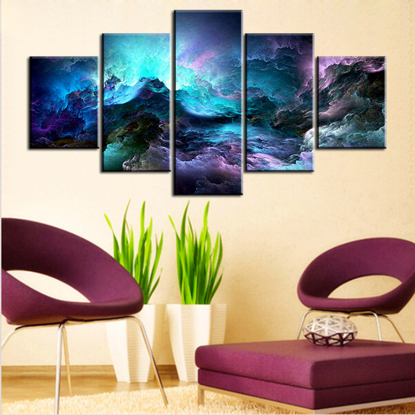 5 pc Set light blue abstract cloud NO FRAME Oil Painting Canvas Prints Wall Art Pictures For Living Room Decorations