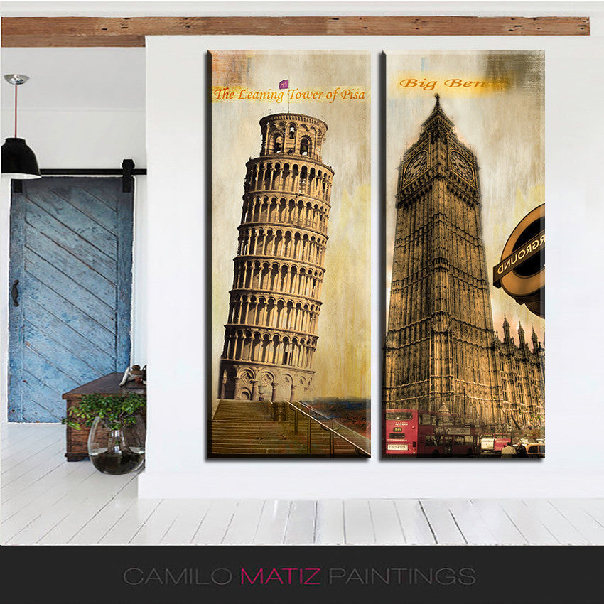 Large size 2pcs Print Oil Painting Wall painting old building Decorative Wall Art Picture For Living Room paintng No Frame