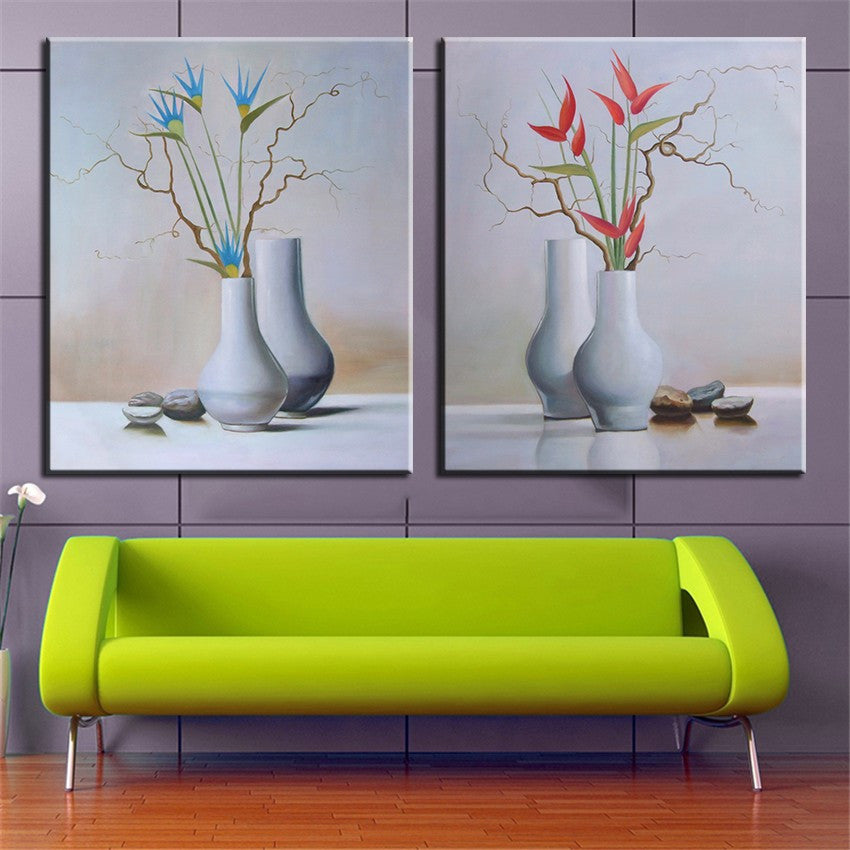 NO FRAME Home Printed TWO PCS VASE  FLOWER Oil Painting Canvas Prints Wall Art Pictures For Living Room Decorations