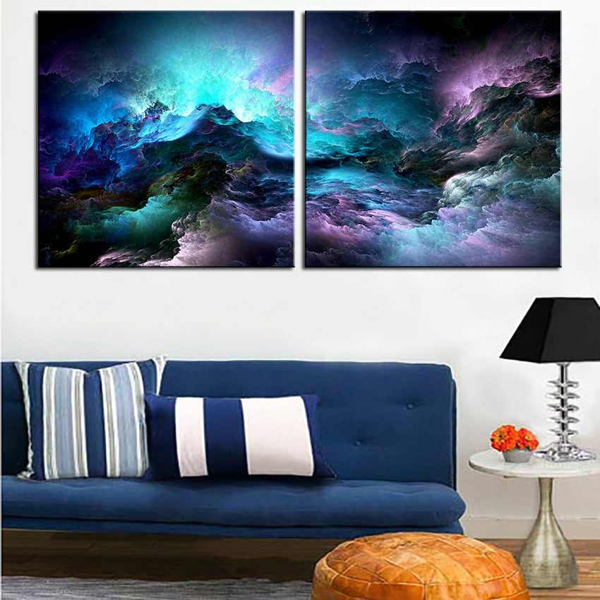 2pcs set NO FRAME Printed Blue Cloud Oil Painting Canvas Prints Wall Painting For Living Room Decorations wall picture art