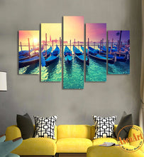 Load image into Gallery viewer, 5 Piece Wall Art Yacht Harbor Boat Painting Canvas Prints Artwork Modern Home Decor Picture for Living Room Unframed
