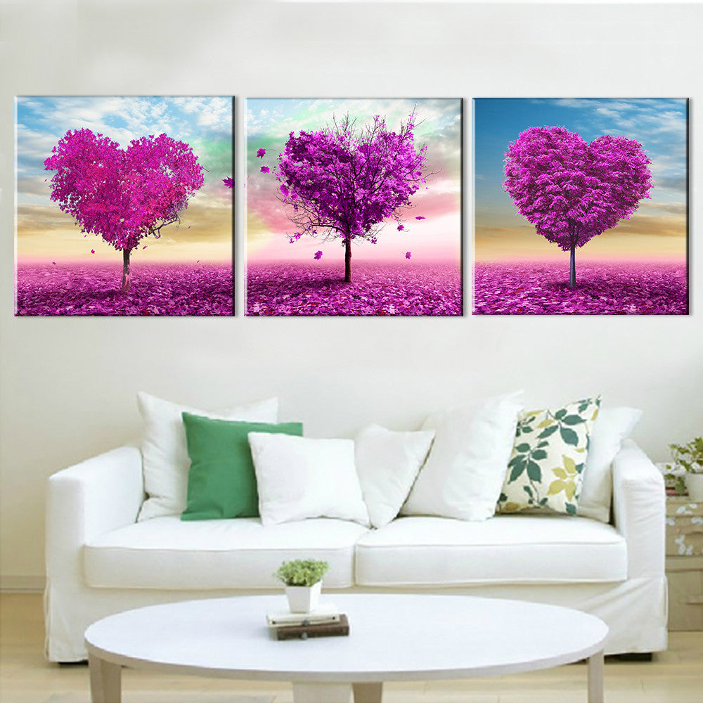 Oil Painting Canvas Print Landscape Pink Flower World Home Decoration Poster for Living Room Wall Art Picture 3pcs
