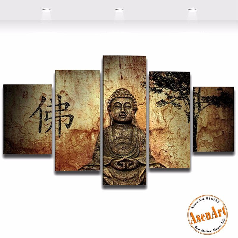 5 Pieces Buddha Canvas Wall Art Picture Home Decoration Living Room Canvas Print Painting On The Wall No Frame
