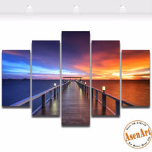 Load image into Gallery viewer, 5 Pieces Modern Wall Art Canvas Printed Painting Walkway and Ocean Sunset Seascape Picture for Living Room Wall Decor Frameless
