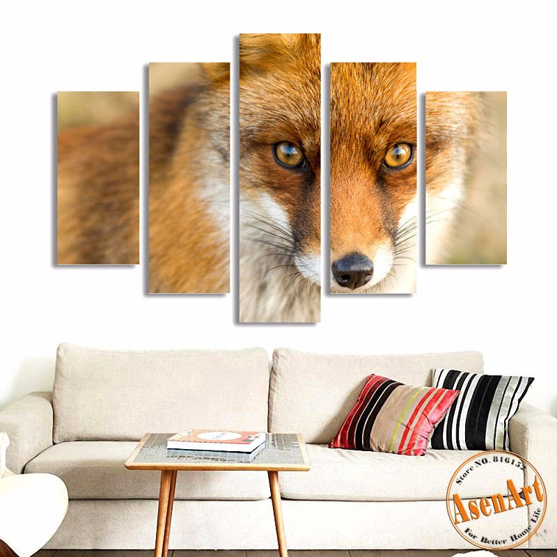 5 Panel Wall Art Canvas Prints The Eye of Wolf Picture Painting Animal Picture for Bedroom Modern Home Decor No Frame