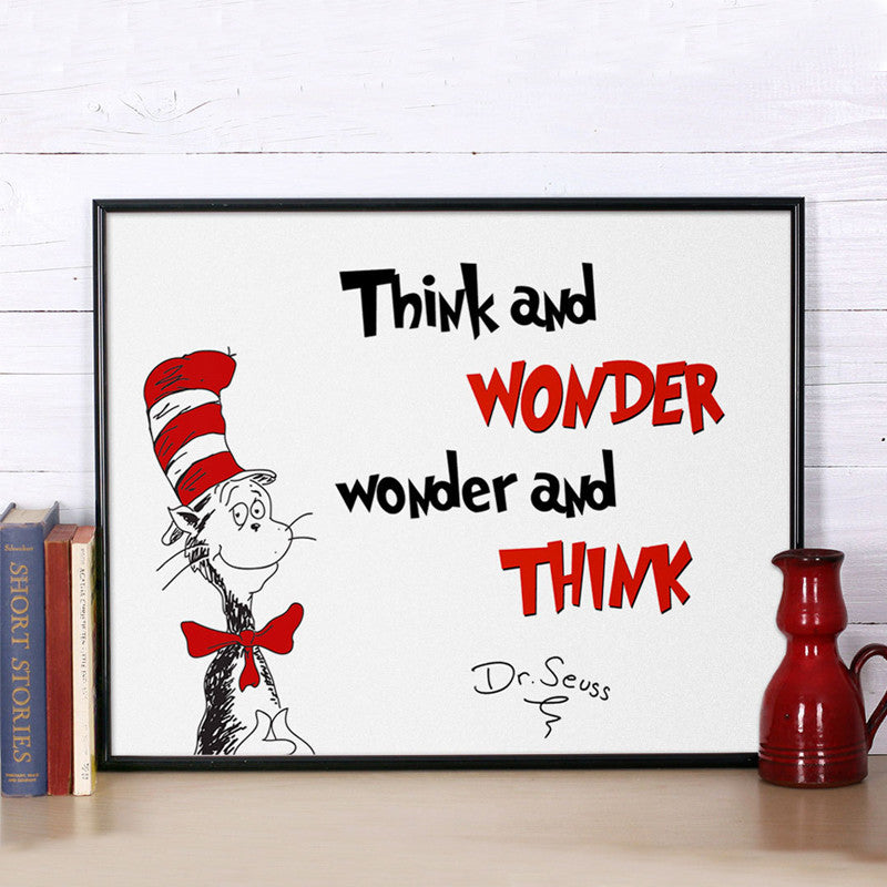 Canvas Poster Dr Seuss Quote Print, Think and wonder, Inspirational quote, Nursery Kids Room Home Decor, Frame Not included
