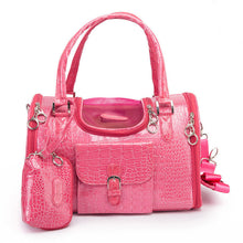 Load image into Gallery viewer, Crocodile PU Leather Dog Carrier Bag Pink Black Pet Dog Carrier

