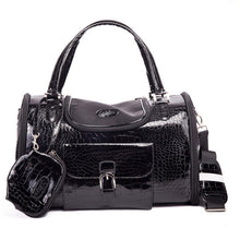Load image into Gallery viewer, Crocodile PU Leather Dog Carrier Bag Pink Black Pet Dog Carrier
