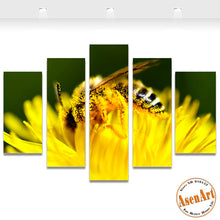 Load image into Gallery viewer, 5 Panel Wall Art Canvas Prints Honey Bee Pictures Animal Painting Yellow Flower Pictures for Bedroom Modern Home Decor No Frame
