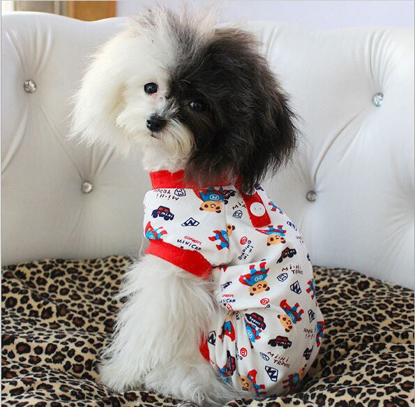 New Arrival 2016 100% Cotton Pet Dog Pyjamas Jumpsuits Cute Chien Soft&Comfortable Small Dog Pajamas Cartoon Dog Clothes XS-XL