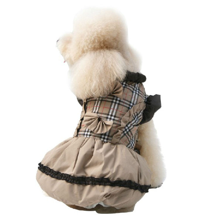 2016 Female Pet Dog Clothes Fashion Winter Princess Dog Dresses Padded Puffy Warm Girl Dog Coat Plaid Dog Jacket for Small Dogs