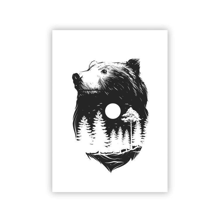 Bear with Forest Sketch Canvas Art Print Painting Poster, Wall Pictures For Home Decoration, Wall Decor S008