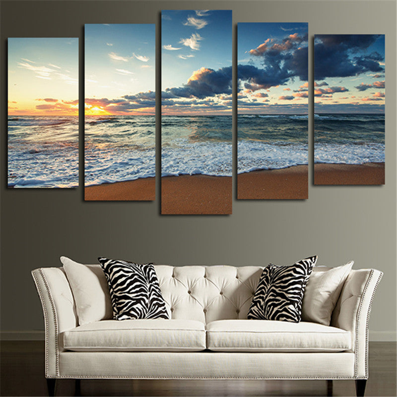 2016 Wall Art Printed Canvas Painting Sea Beach Landscape Home Decoration Modular Pictures Posters For Living Room No Frame 5pcs