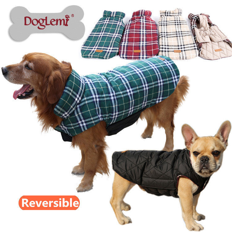 2016 Small to Large Dog Clothes Winter Warm Reversible Dog Jacket Designer Plaid Dog Coats Windproof Pet Clothes Elastic Belly