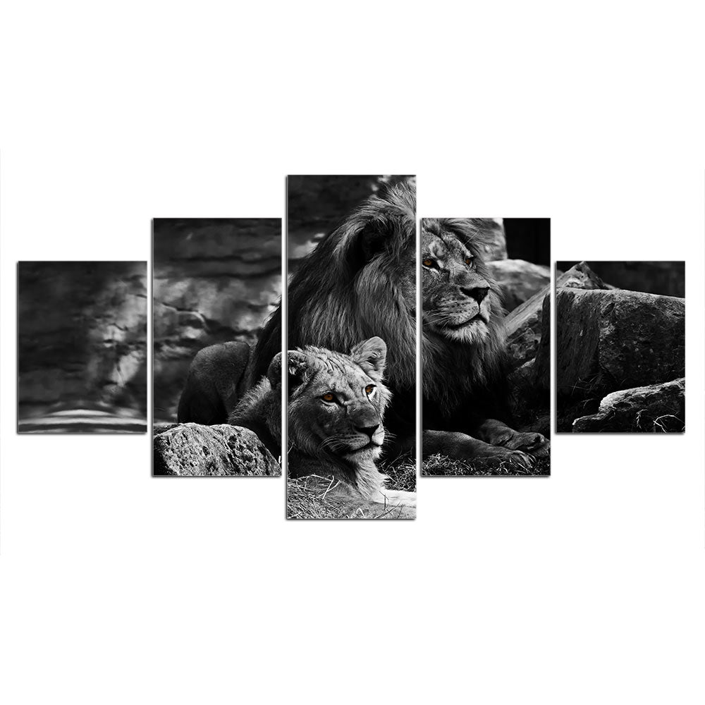 5 Piece Black Background lion Painting Modern Prints