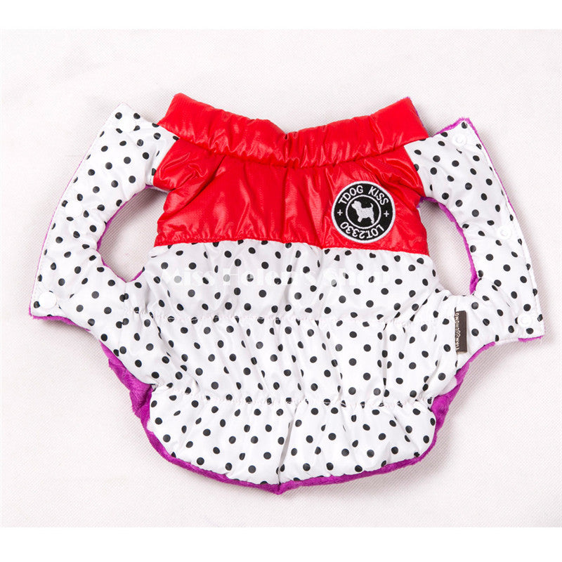 Reversible Dog Jacket Winter Warm Dog Clothes Waterproof 2016 Autumn Polka Dots Thick Vest Fleece Dog Coat for Small Dogs Cats
