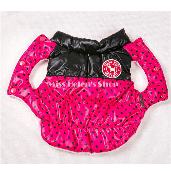 Reversible Dog Jacket Winter Warm Dog Clothes Waterproof 2016 Autumn Polka Dots Thick Vest Fleece Dog Coat for Small Dogs Cats