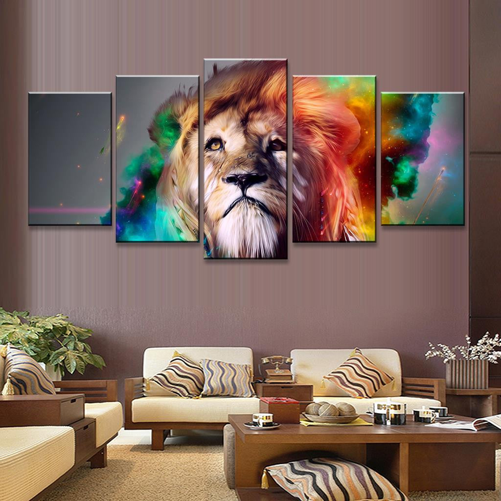 5 Pcs/Set Abstract Colorful Lion Head Print On Canvas Painting Creative Artistic Animal Wall Art Painting For Bedroom picture