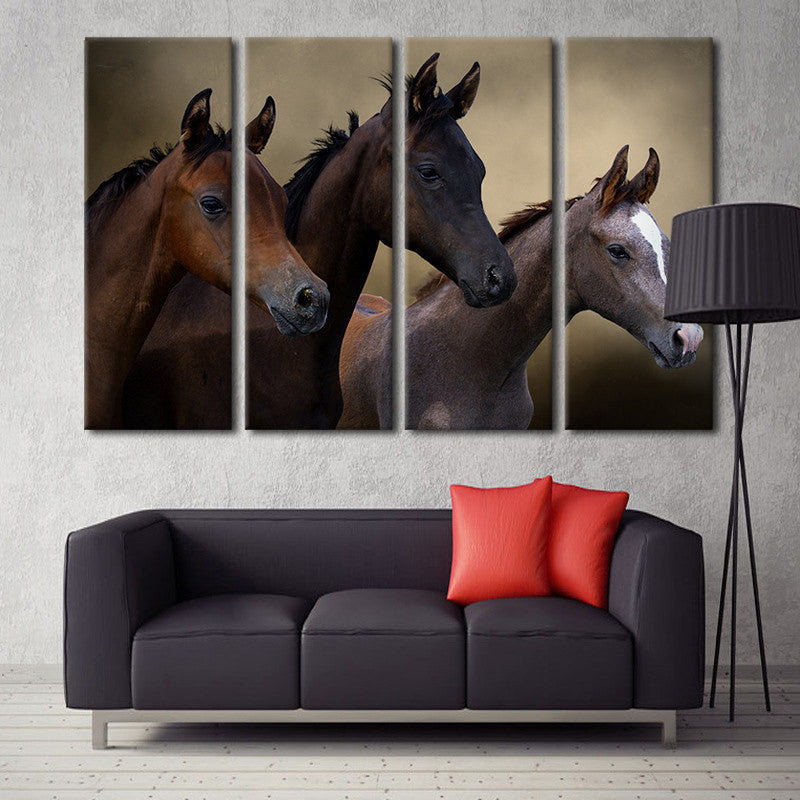 4 Panel Black Horse Canvas Painting Wall Pictures For Living Room Wall Art Decoration Pictures Unframed