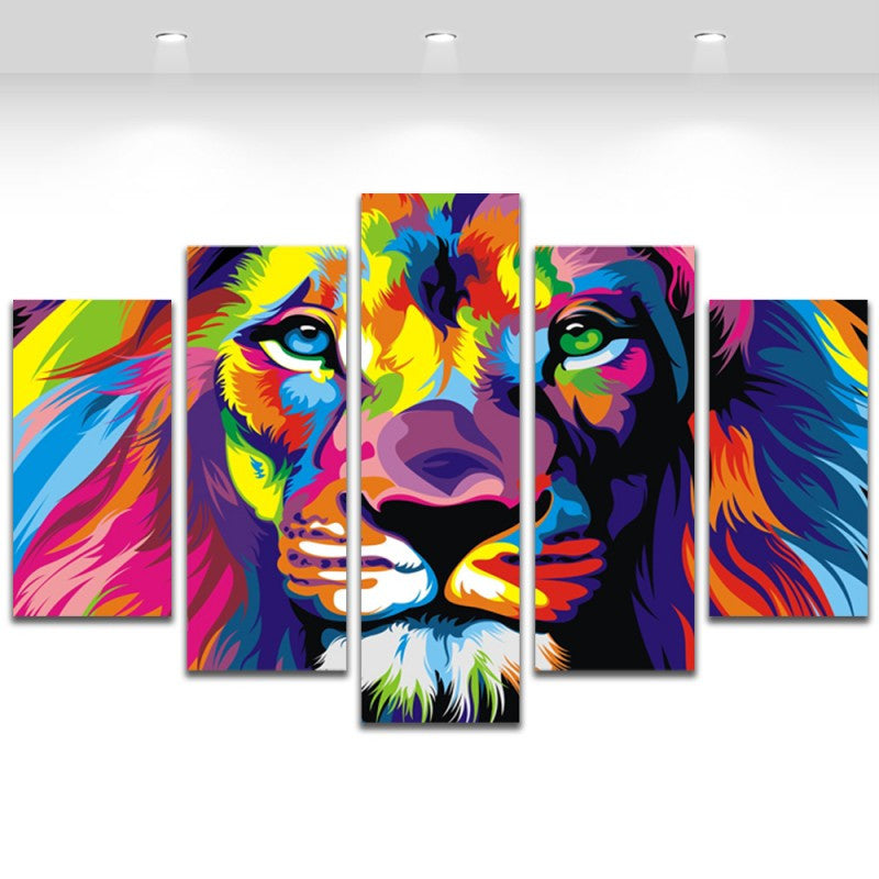 5 Panel Wall Art Canvas Prints Animal Colorful Lion Painting Canvas Wall Pictures for Living Room Modern Home Decor Unframed