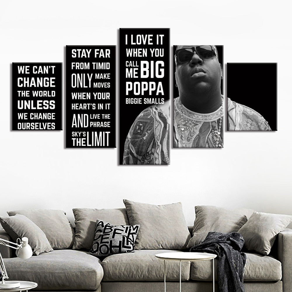 5 Panel Biggie Small Big Poppa Poster HD Printed Canvas Painting Wall Art Modular Frame Wall Picture  Wall Home Decor