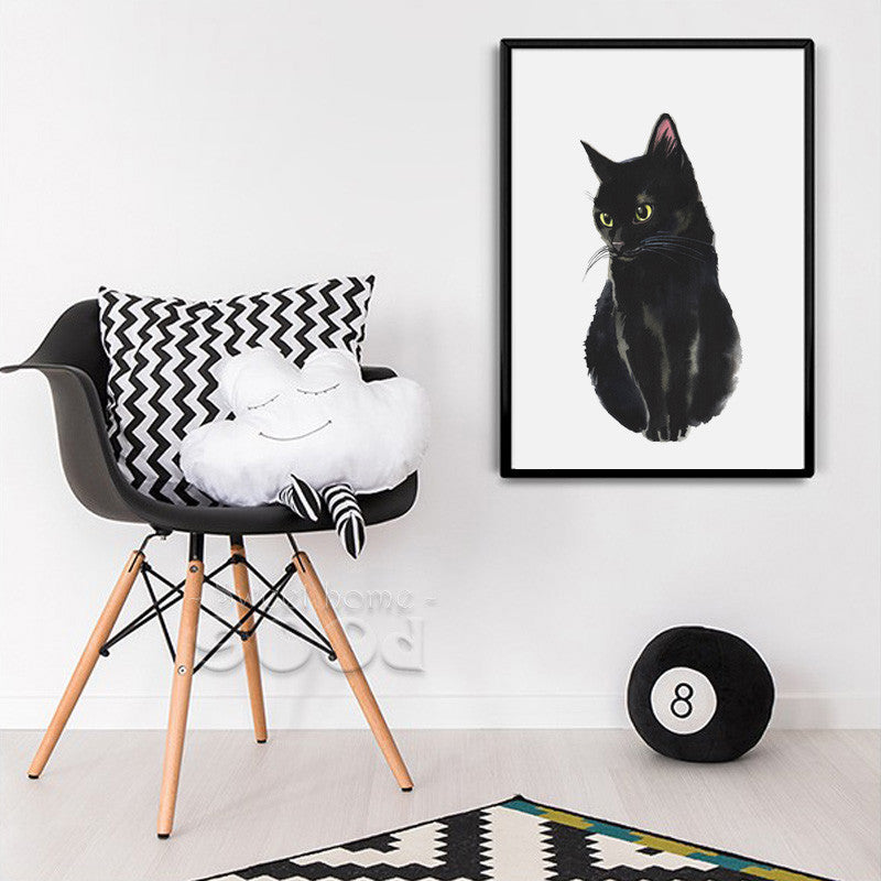 Watercolor Black Cat Canvas Art Print Painting Poster,  Wall Pictures for Home Decoration, Giclee Print Wall Decor S16013
