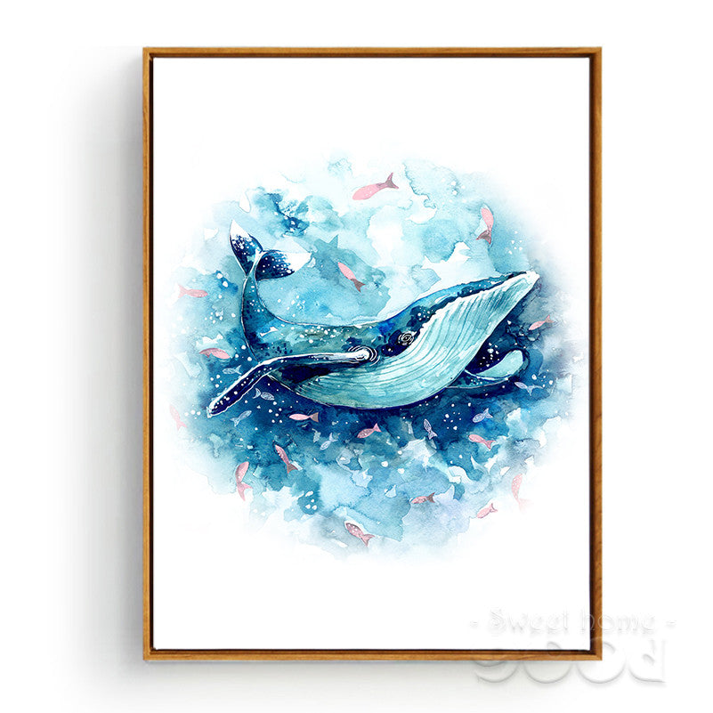 Watercolor Whale Canvas Art Print Poster, Wall Pictures for Home Decoration, Giclee Wall Decor CM015