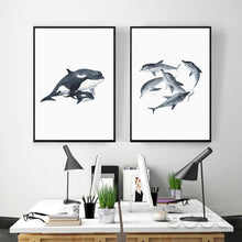 Load image into Gallery viewer, Watercolor Whales Canvas Art Print Painting Poster,  Wall Pictures for Home Decoration, Giclee Print Wall Decor S16017
