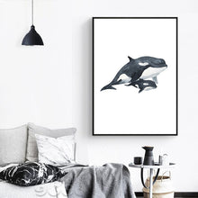 Load image into Gallery viewer, Watercolor Whales Canvas Art Print Painting Poster,  Wall Pictures for Home Decoration, Giclee Print Wall Decor S16017
