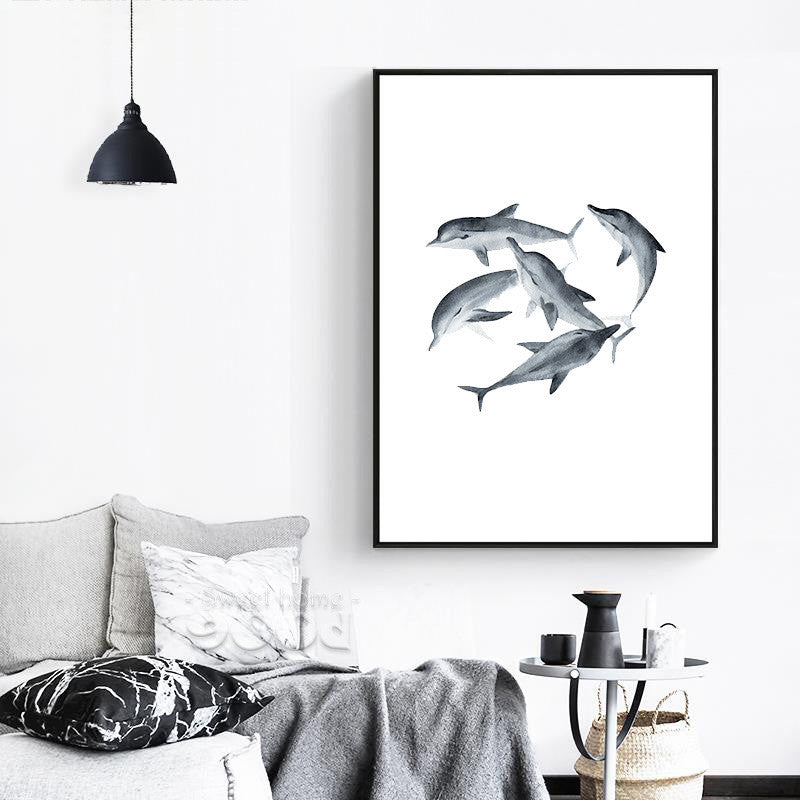 Watercolor Whales Canvas Art Print Painting Poster,  Wall Pictures for Home Decoration, Giclee Print Wall Decor S16017