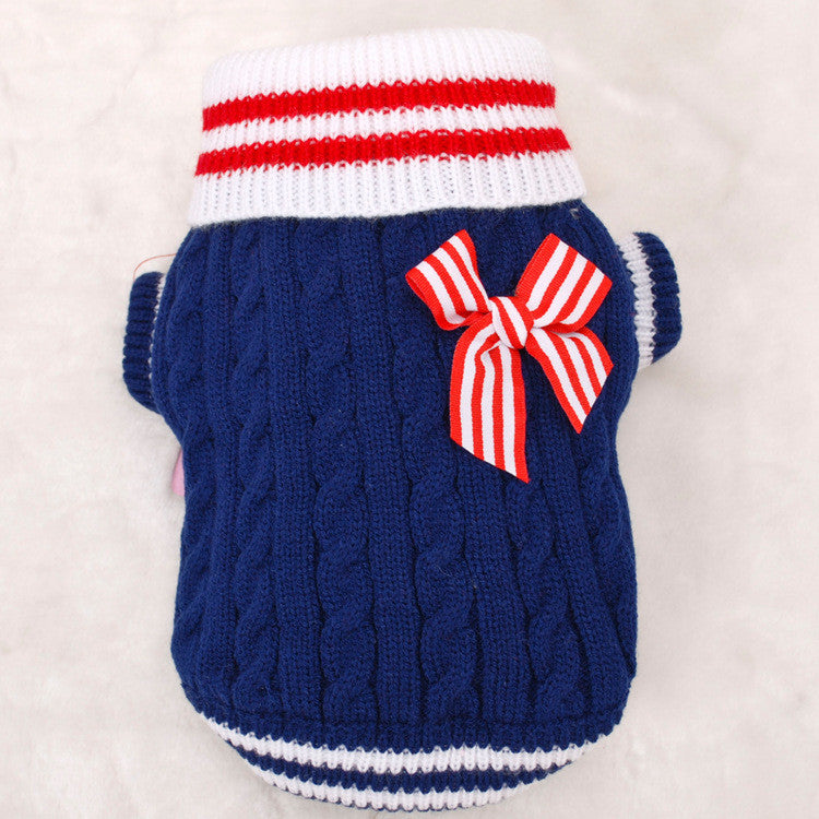 Free shipping Upscale dog clothes Thicken Dog Sweater Pet Winter Clothes Navy Stripe Puppy Apparel Hoodie Cat Clothing