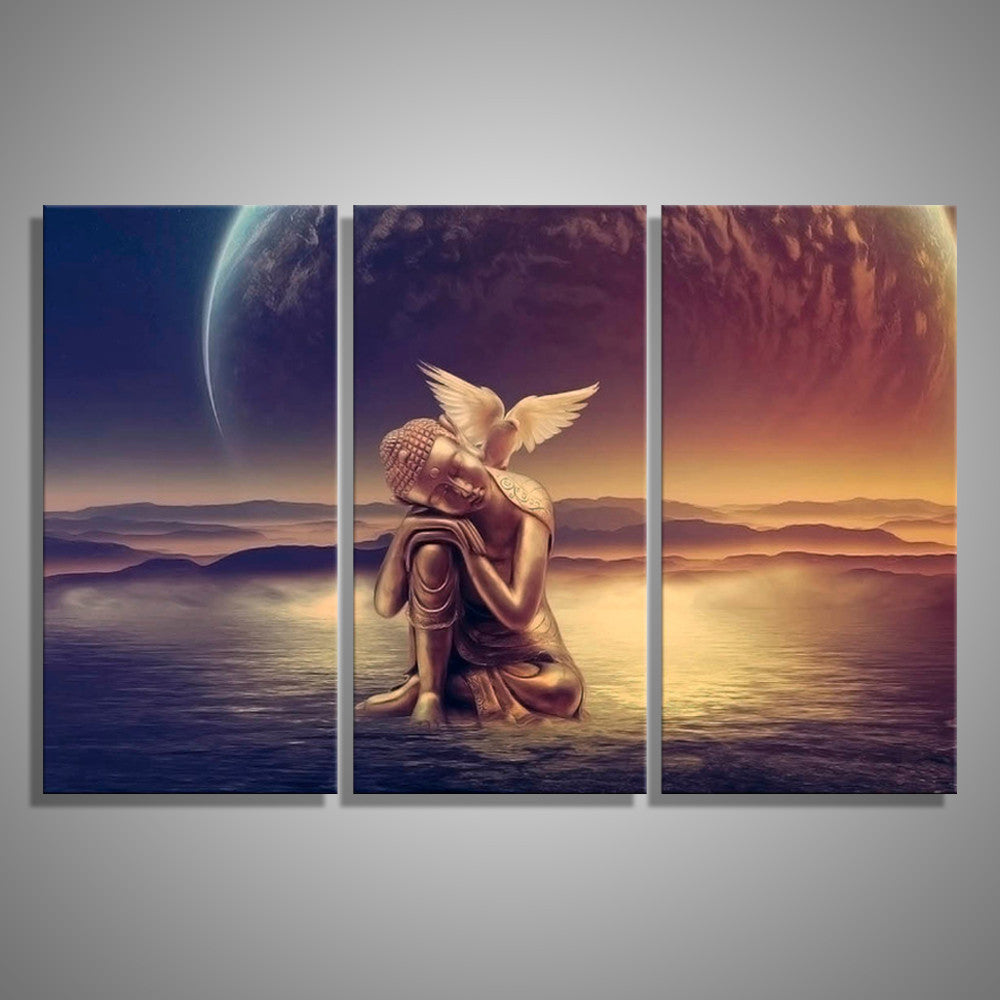 Oil Painting Canvas Buddha on Water Wall Art Decoration Painting Home Wall Pictures For Living Room Fantasy Artwork (3PCS)