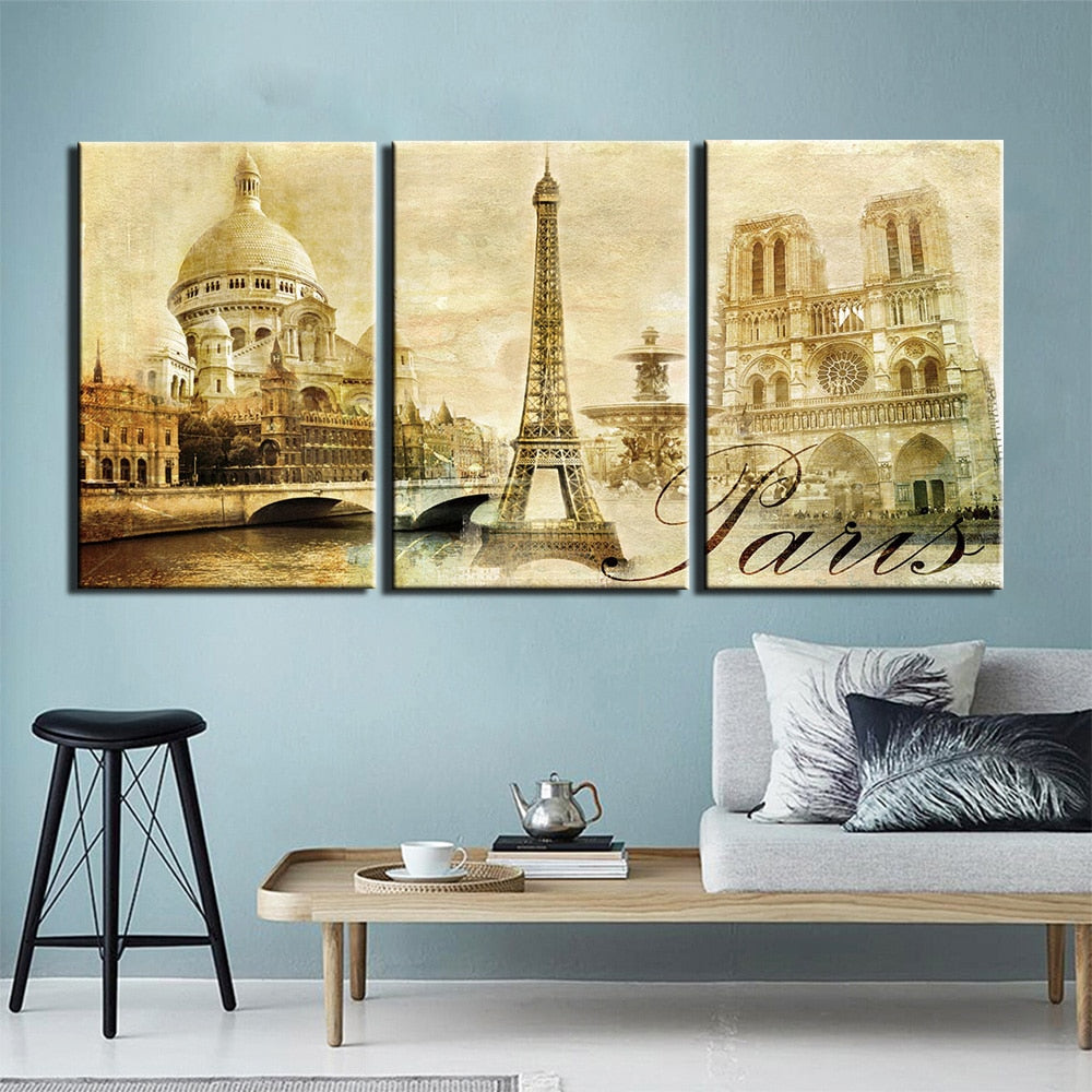 3 Panels Canvas Art Painting Print Modern Vintage House Pictures Art Gallery Wrapped for Bedroom Wall Decor