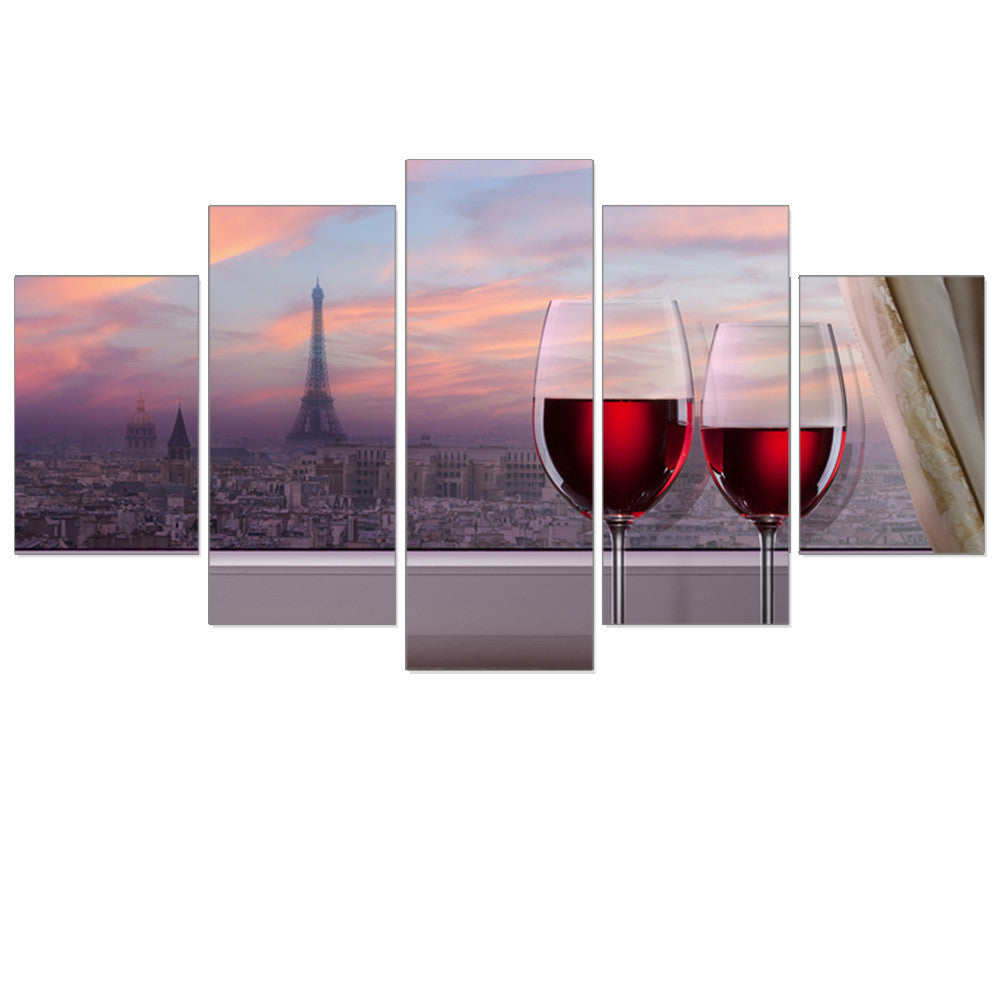 Frameless Canvas Painting Red Wine Tipsy City Landscape Art Print Wall Oil Picture Home Decoration Poster for Room Decor 5pcs