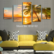 Load image into Gallery viewer, 5 Piece Sunset Seascape Coconut Tree Beach Picture Oil Canvas Print Unframed Mural Art Painting for Home Living Wall Decor
