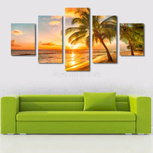 Load image into Gallery viewer, 5 Piece Sunset Seascape Coconut Tree Beach Picture Oil Canvas Print Unframed Mural Art Painting for Home Living Wall Decor
