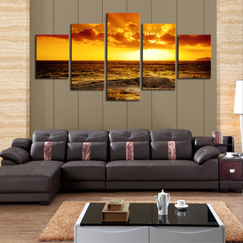 Unframed 5 Piece Setting Sun Ocean Seascape Modern Home Wall Decor Canvas Picture Art HD Print Painting On Canvas For Home Decor