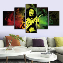Load image into Gallery viewer, Grooving Bob Marley Canvas Painting HD Prints Posters Home Decor Wall Art 5 Panels Pop Singer Portrait Pictures For Living Room
