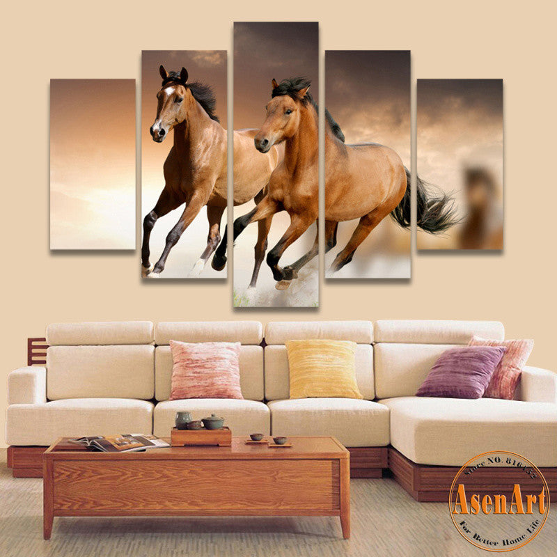 5 Panel Canvas Art Running Horse Painting Animal Painting Print On Canvas Wall Pictures for Living Room Home Decor No Frame