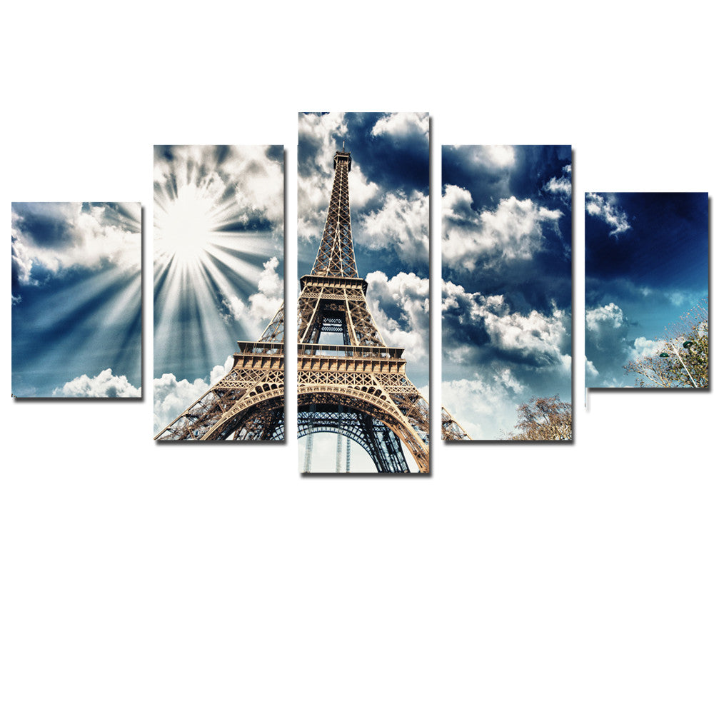 Unframed Canvas Painting Eiffel Tower Wall Sticker Sunshine Pictures A4 Print Poster Modern for Decoration Modular Picture 5Pcs