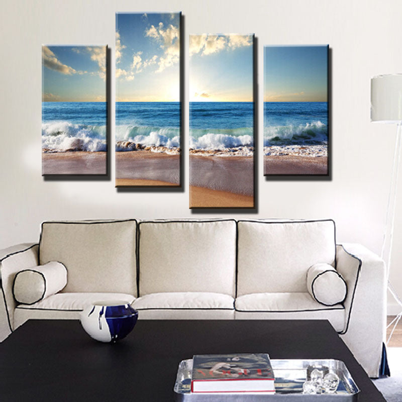 4 Pieces Beach Seascape Modern Wall Painting For Home Decorative Art Print On Canvas Picture Artwork No Frame
