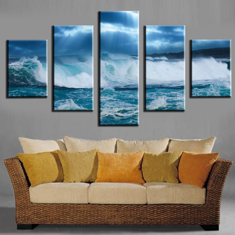 Unframed 5pc modern seascape HD canvas print painting sea wave wall art picture for unique home decoration