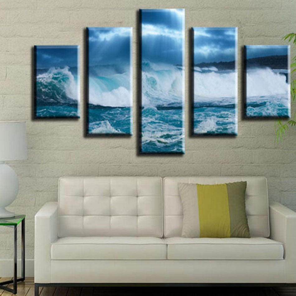 Unframed 5pc modern seascape HD canvas print painting sea wave wall art picture for unique home decoration