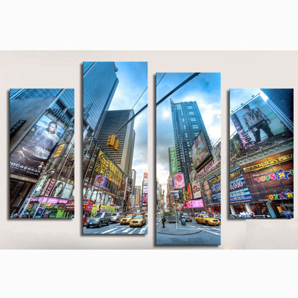Unframed 4 Pieces City Street Building Modern Print Painting Wall Art Home Decor For Living Room Canvas Painting Artwork