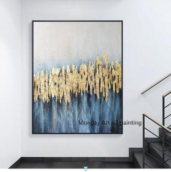 Best Selling Pure Hand painted Thick Textured Abstract Oil Painting Pop Art Abstract Gold Oil Painting on Canvas for living room