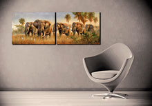 Load image into Gallery viewer, 2 Pieces Wall Picture Elephants in The Grassland Canvas Prints Wild Animal Painting for Living Room Home Decor

